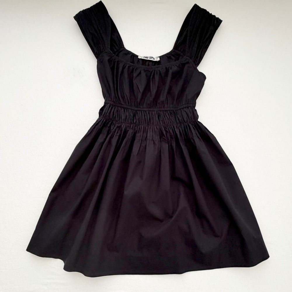 Ciao Lucia Abella Dress XS Black Cotton Poplin Smocked Mini LBD Minimalist EUC - Picture 16 of 16